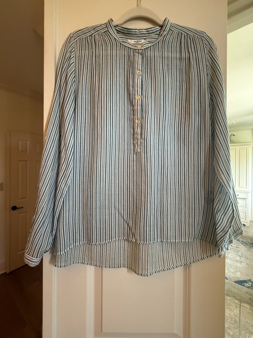 Isabel Marant Etoile Striped Blue & White Button Henley Blouse